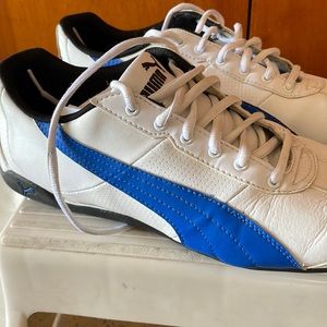 Puma men shoes size 11 color white with blue stripe